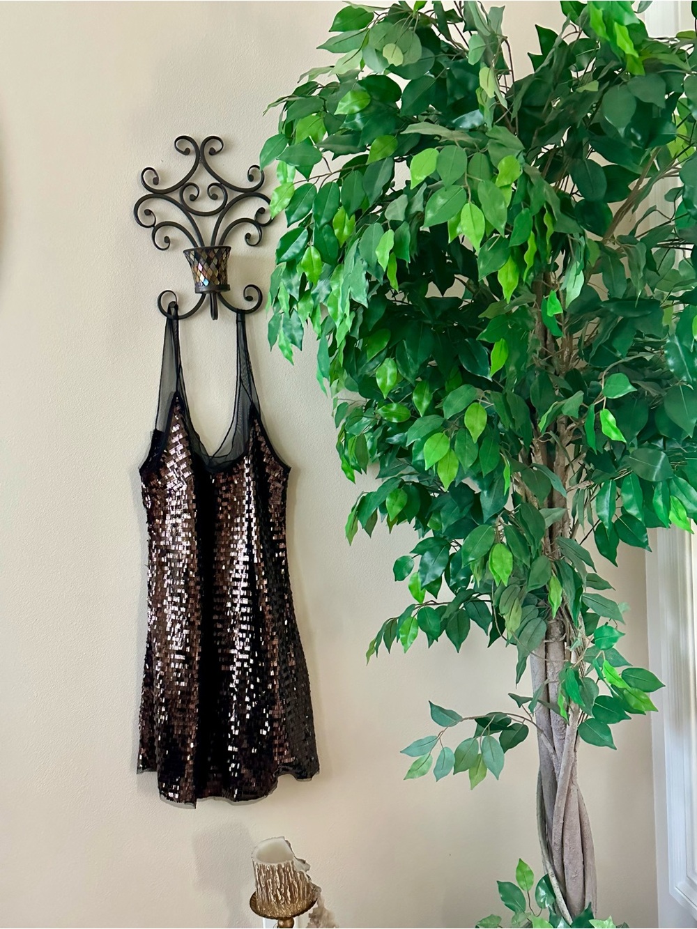 Free people mini Sequin Slip Dress - Black/Bronze Shimmer Size L